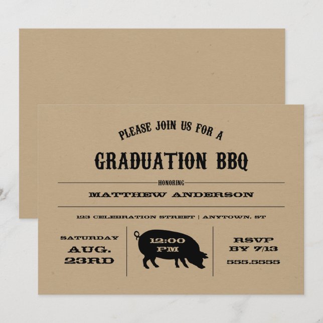 Invitation du barbecue de graduation vintage (Devant / Derrière)