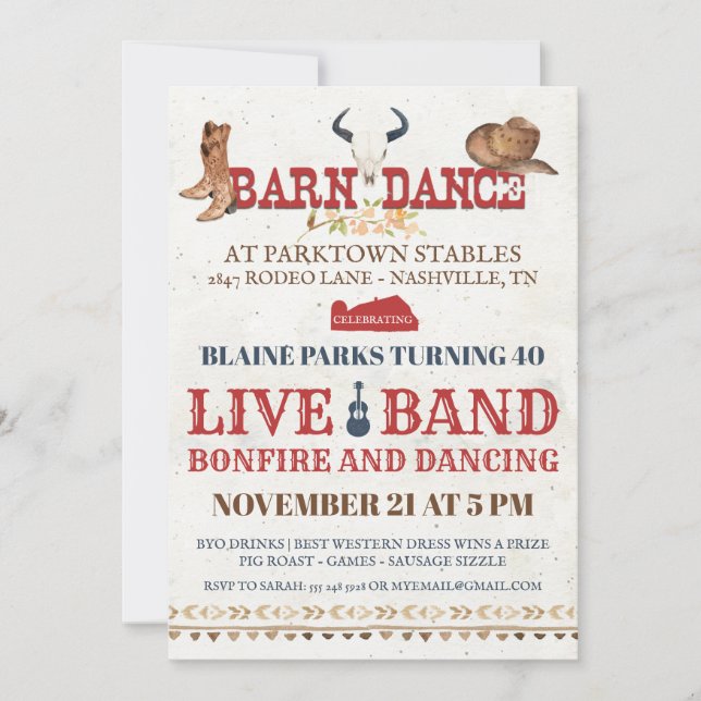 Invitation du Barn Dance Party | Rodeo Cowboy Part (Devant)