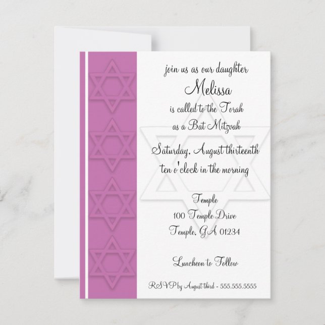Invitation du bat mitzvah (Devant)