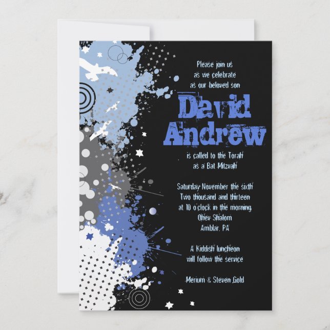 Invitation du Bat mitzvah à barres SPLATÉES (Devant)
