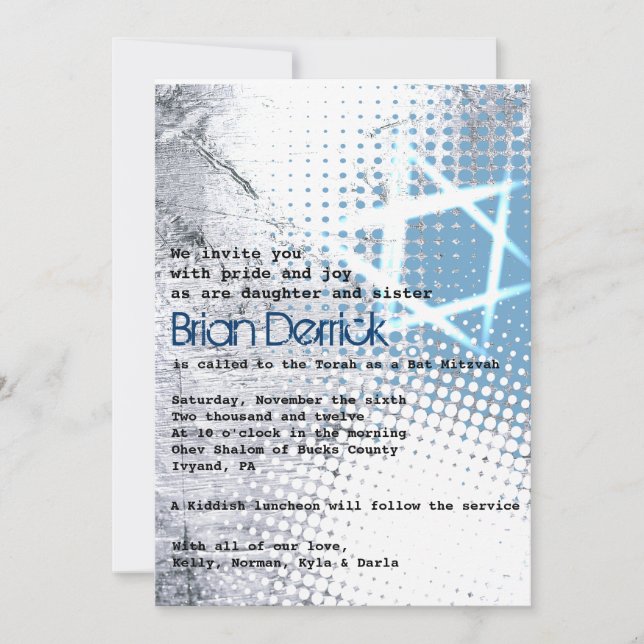 Invitation du Bat mitzvah à la barre d'étoiles de  (Devant)