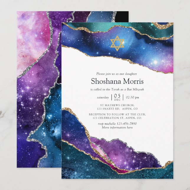 Invitation du Bat mitzvah d'Agate Galaxy (Devant / Derrière)