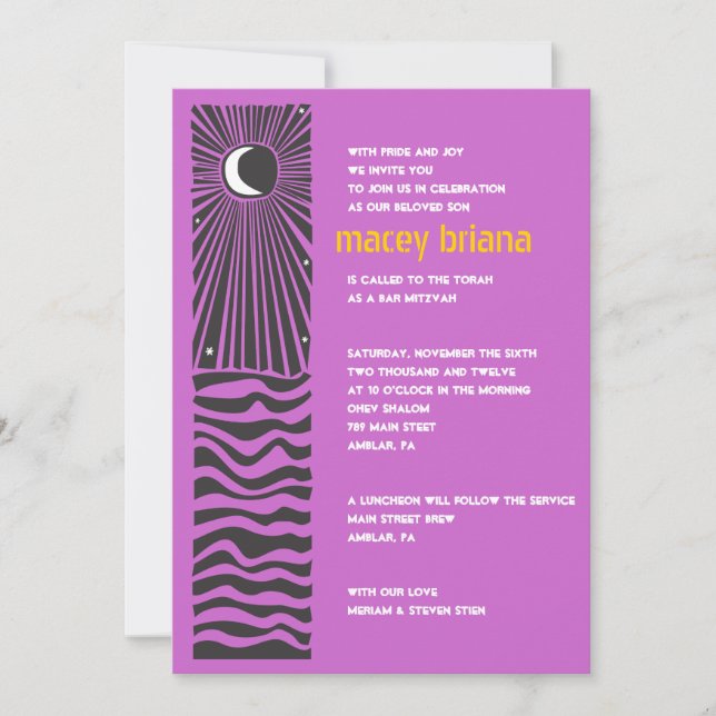 Invitation du Bat mitzvah de la barre d'eau MOON S (Devant)