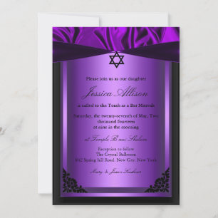 Invitation du bat mitzvah en soie violet et noire