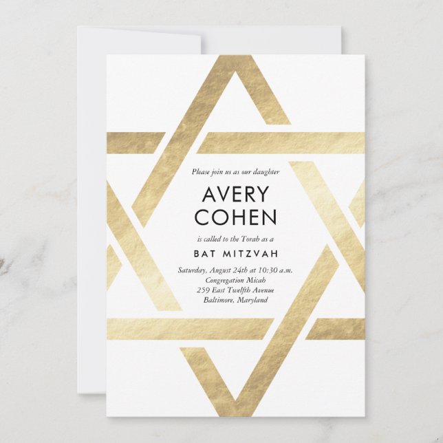 Invitation du Bat mitzvah Gold Star moderne (Devant)
