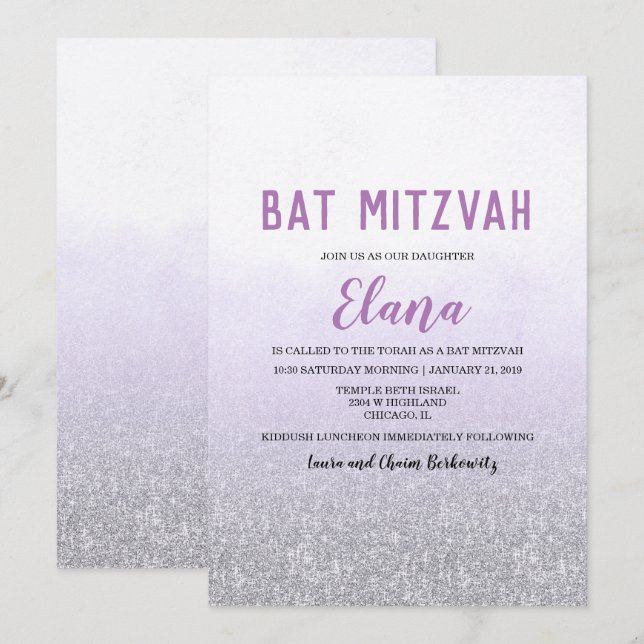 Invitation du bat mitzvah Ombre Lavender (Devant / Derrière)