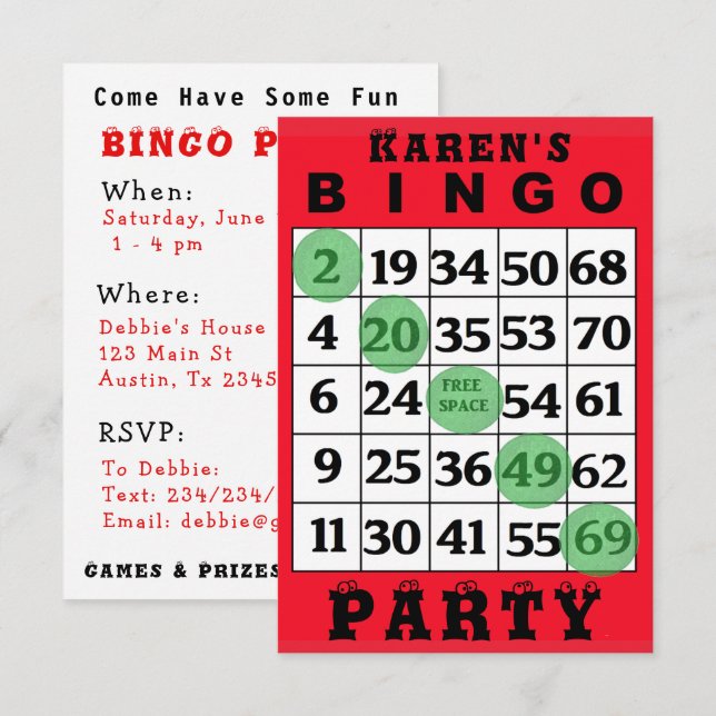 Invitation du BINGO Party (Devant / Derrière)