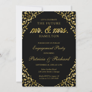 Invitation du Black Gold Confetti Engagement Party