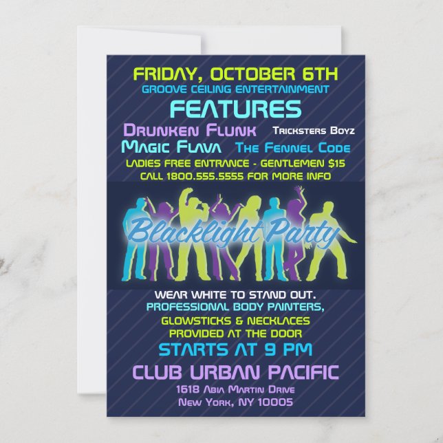 Invitation du Blacklight Party (Devant)