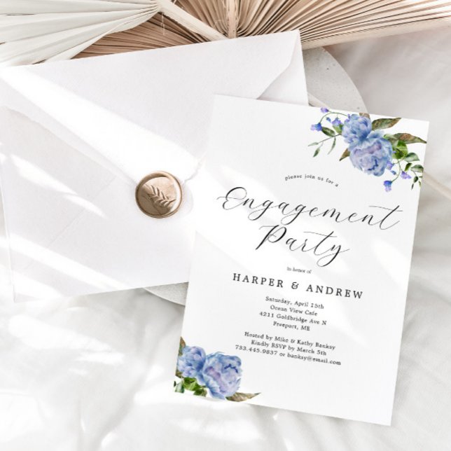 Invitation du Blue Floral Engagement Party (Créateur téléchargé)
