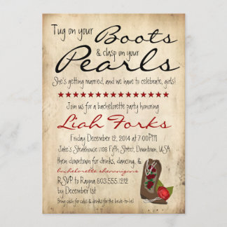 Invitation du Boots & Pearls Bachelorette Party