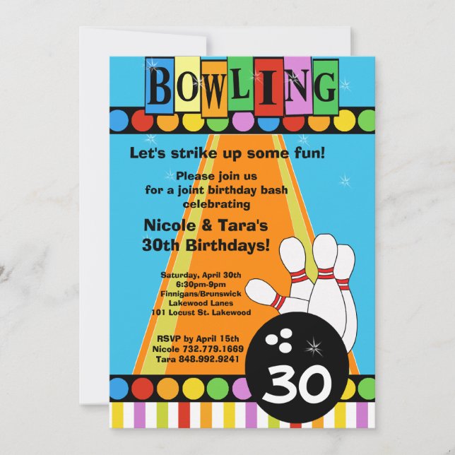 INVITATION DU BOWLING PARTY - 3 PHOTOS DE RETOUR (Devant)