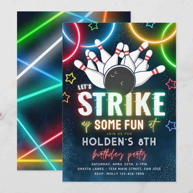 Invitation du Bowling Party | Bowling Anniversaire (Devant / Derrière)