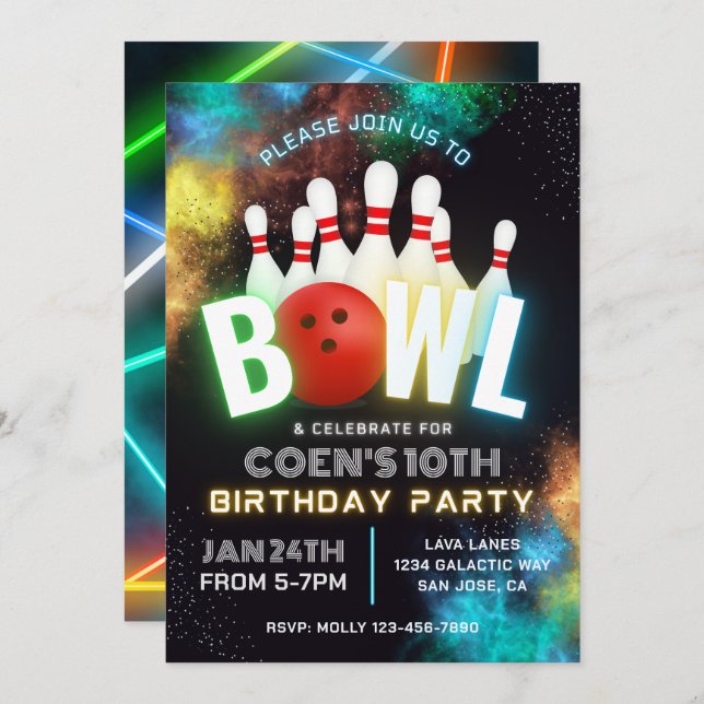 Invitation du Bowling Party | Invitations de quill (Devant / Derrière)