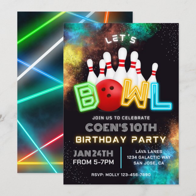 Invitation du Bowling Party | Invitations de quill (Devant / Derrière)