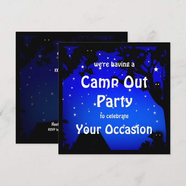 Invitation du camp Out Party (Devant / Derrière)