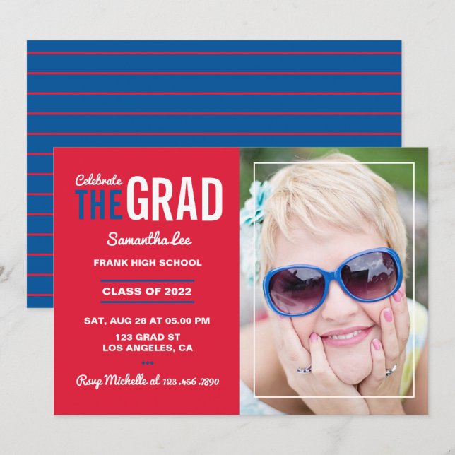 Invitation du Cardinal Red and Blue Graduation Par (Devant / Derrière)