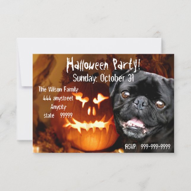 Invitation du Carlin noir d'Halloween (Devant)
