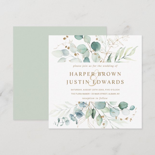 Invitation du Carré Mariage de la botanique d'or e (Devant / Derrière)
