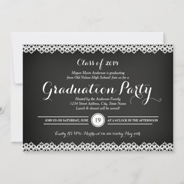 Invitation du Chalkboard & Lace Graduation Party (Devant)