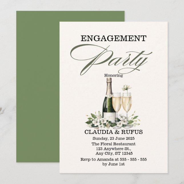 Invitation du Champagne Engagement Party (Devant / Derrière)