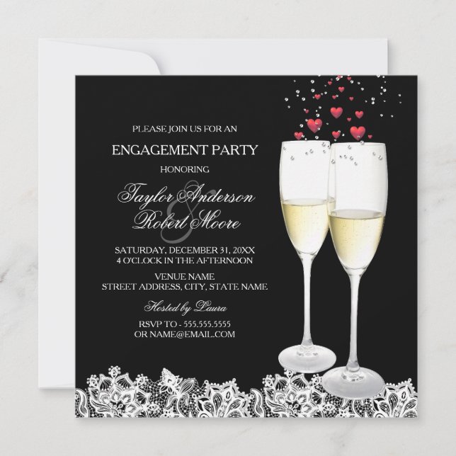 Invitation du Champagne & Heart Engagement Party (Devant)