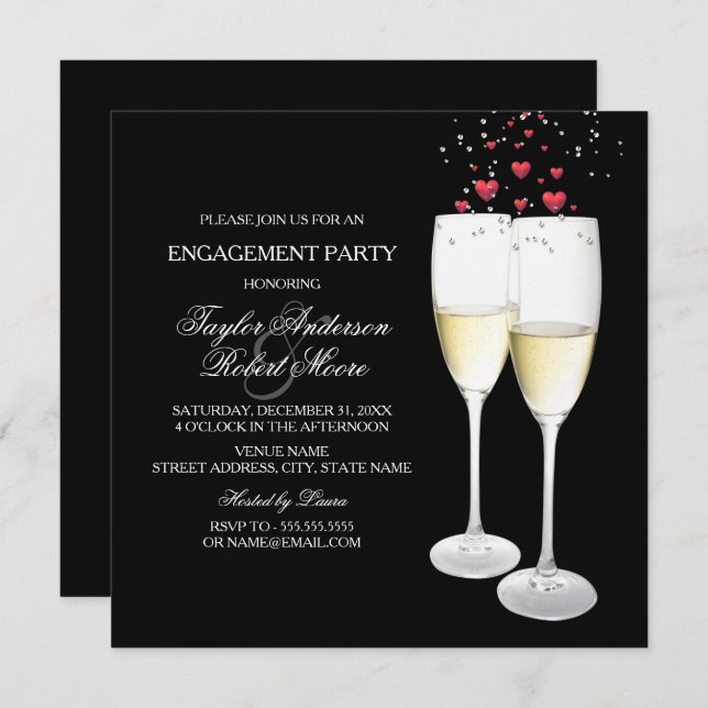Invitation du Champagne & Heart Engagement Party (Devant / Derrière)