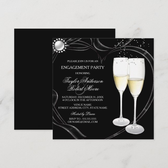 Invitation du Champagne & Heart Engagement Party (Devant / Derrière)