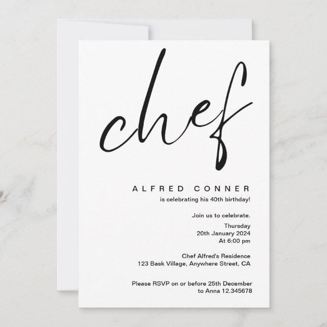 Invitation du chef culinaire Invitation d'annivers (Devant)