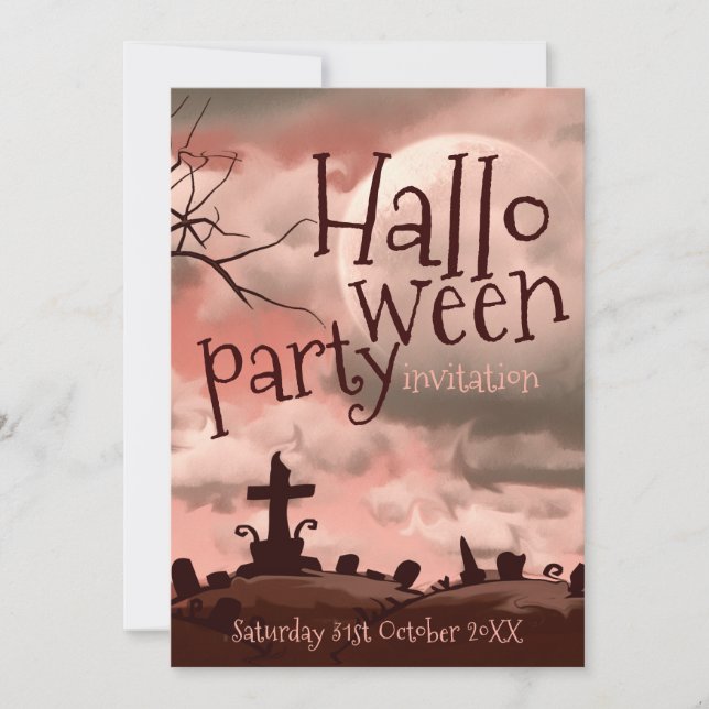 Invitation du cimetière d'Halloween Pink Sky (Devant)