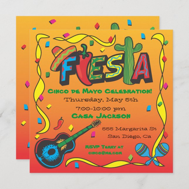 Invitation du Cinco De Mayo Fiesta (Devant / Derrière)
