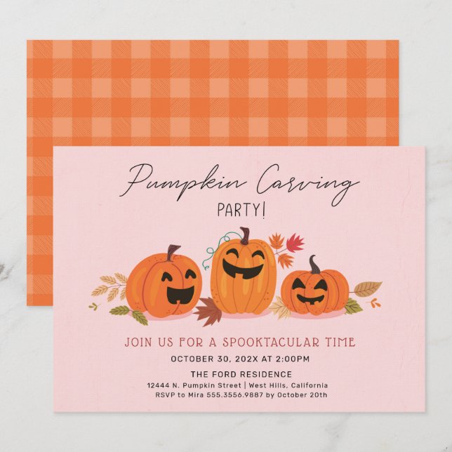 Invitation du citrouille Carving Party Halloween (Devant / Derrière)