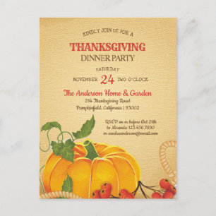 Invitation du Citrouille vintage Thanksgiving