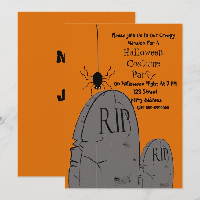 Invitation du costume d'Halloween (Devant / Derrière)
