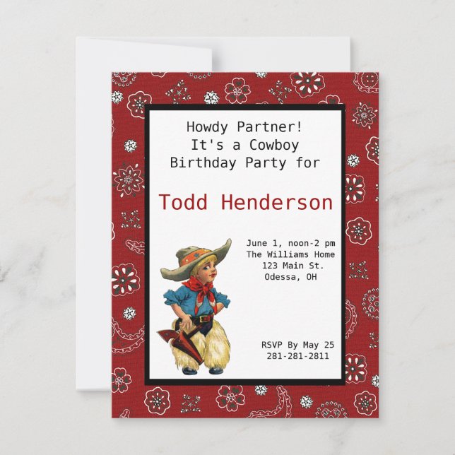 Invitation du Cowboy Party (Devant)