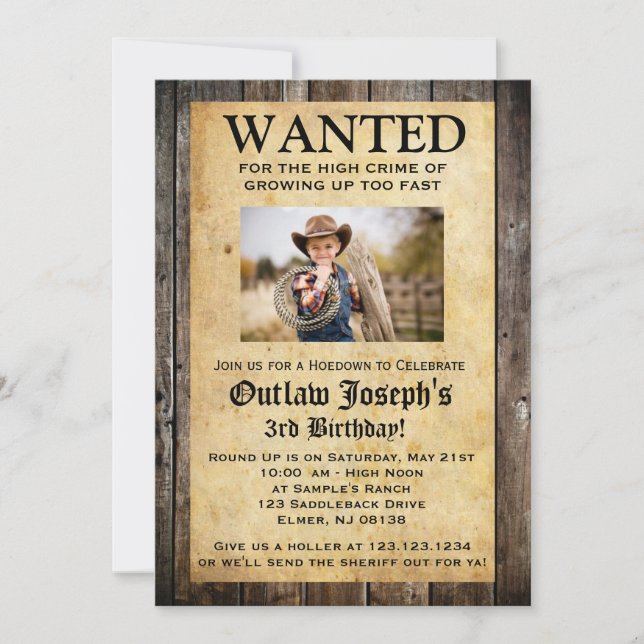 Invitation du Cowboy Party| INVITATION RECHERCHÉE (Devant)