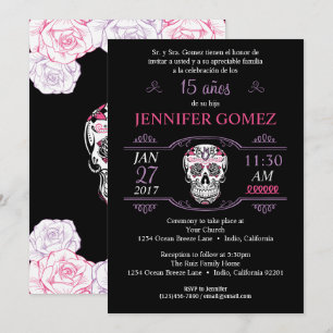 Invitation du crâne à sucre Años Quinceañera