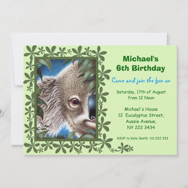 Invitation du Curios Koala Anniversaire de enfant  (Devant)