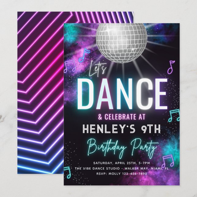 Invitation du Dance Party | Danse Invitation Anniv (Devant / Derrière)