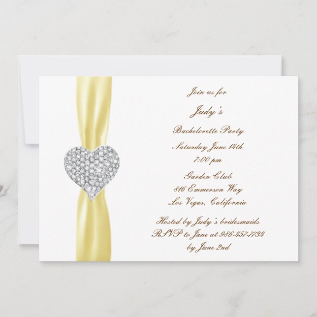 Invitation du Diamond Heart Yellow Bachelorette Pa (Devant)
