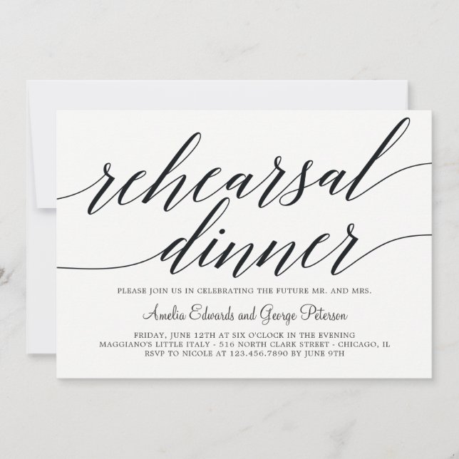 Invitation du dîner de répétition de script modern (Devant)