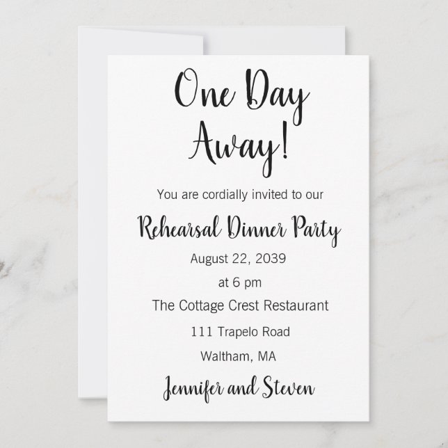 Invitation du dîner de répétition d'un jour (Devant)