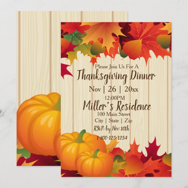 Invitation Du Dîner De Thanksgiving (Devant / Derrière)