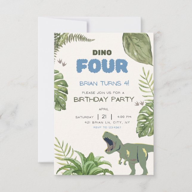 Invitation du Dino-Four Anniversaire de enfant Par (Devant)