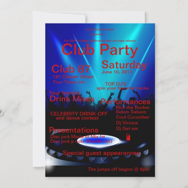 Invitation du DJ Club Party (Devant)