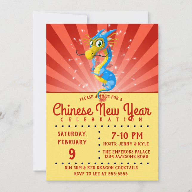 Invitation du dragon bleu chinois pour le Nouvel A (Devant)