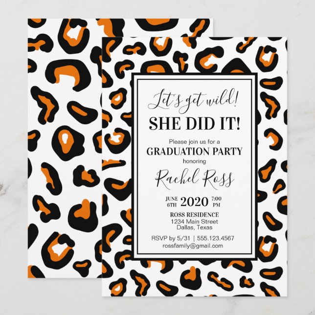 Invitation du Empreinte de léopard Graduation Part (Devant / Derrière)
