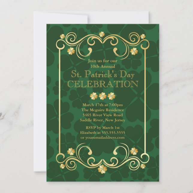 Invitation du Fancy Gold Shamrock St. Patrick's Pa (Devant)