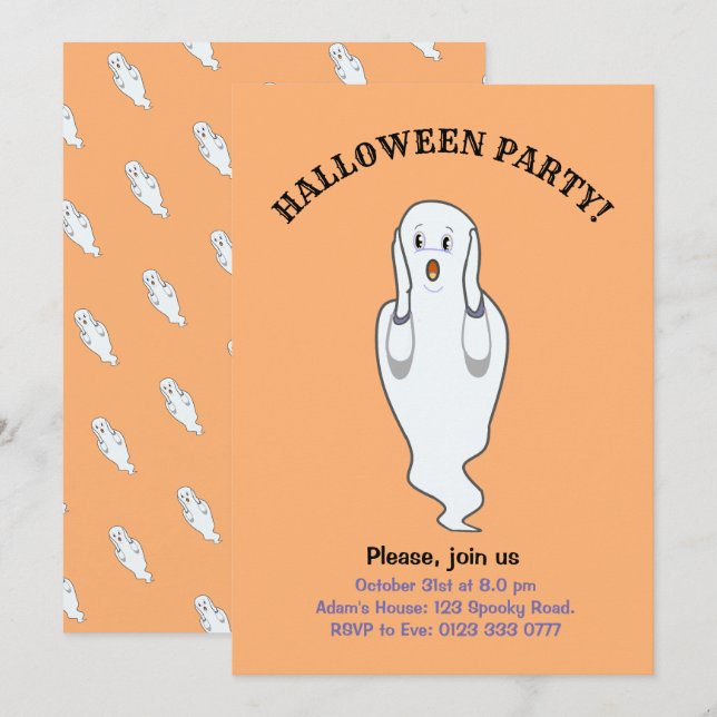 Invitation du fantôme d'Halloween (Devant / Derrière)