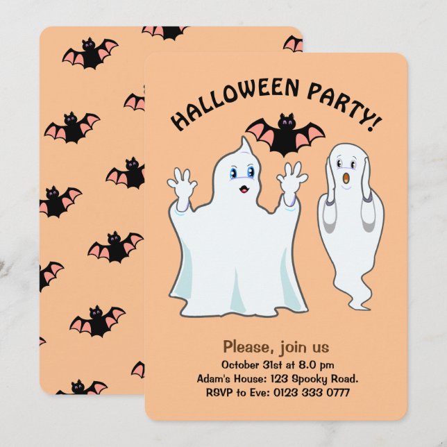 Invitation du fantôme d'Halloween (Devant / Derrière)